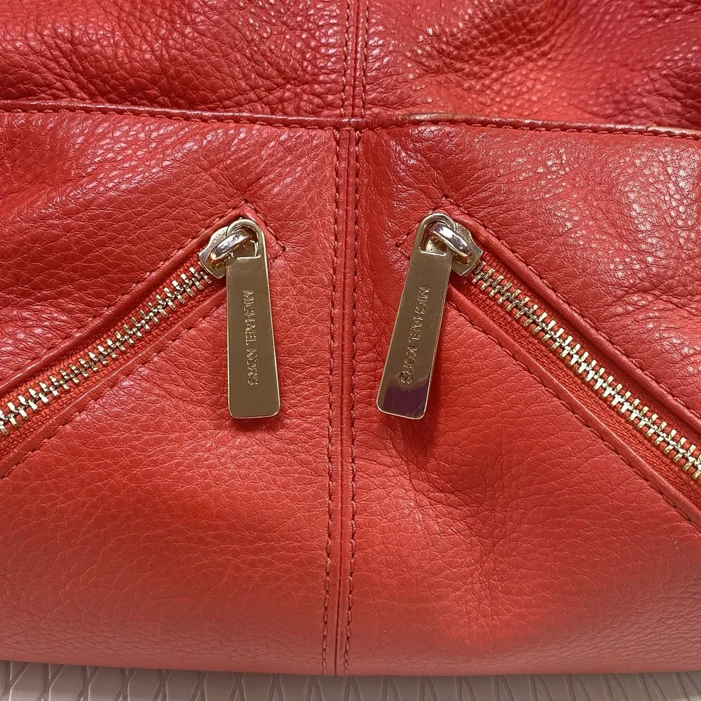 Michael Kors Womens Leather‎ Bag purse Red Orange&Gold Lined Pockets MK Charm